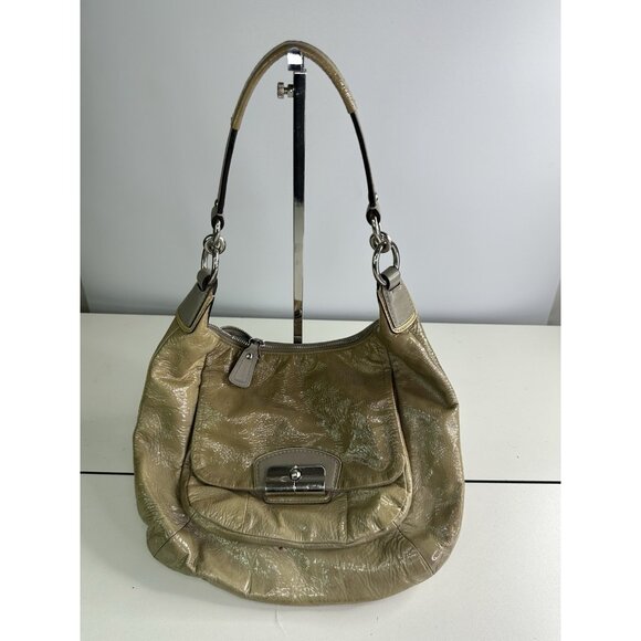 DAMAGED Coach Kristin 19299 Taupe Patent Leather Convertible Flap Shoulder - Picture 1 of 8